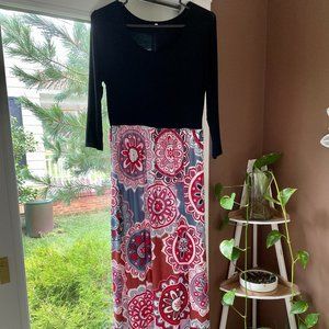 Maxi Dress Women M Medium 3/4 sleeve Scoop Neck